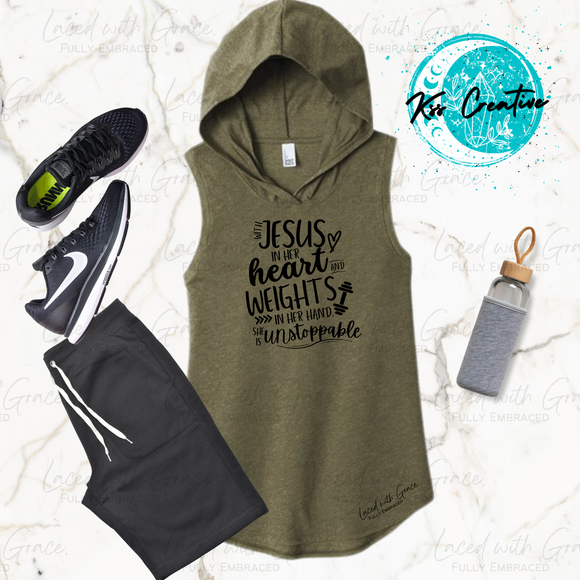 With Jesus In Her Heart (Multi-Font) Sleeveless Hoodie